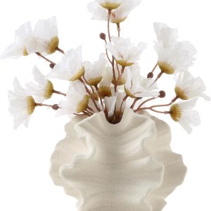 Off White Ceramic Coral Vase for Pampas Grass Decor Modern Decorative Dandelion Vase for Flower Home Office Living Room Table Centerpieces.